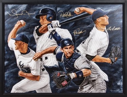 New York Yankees Core 4 Original Painting By Arist Armando Villareal Signed by Derek Jeter, Mariano Rivera, Pettitte and Posada (Steiner & Gallery COA)